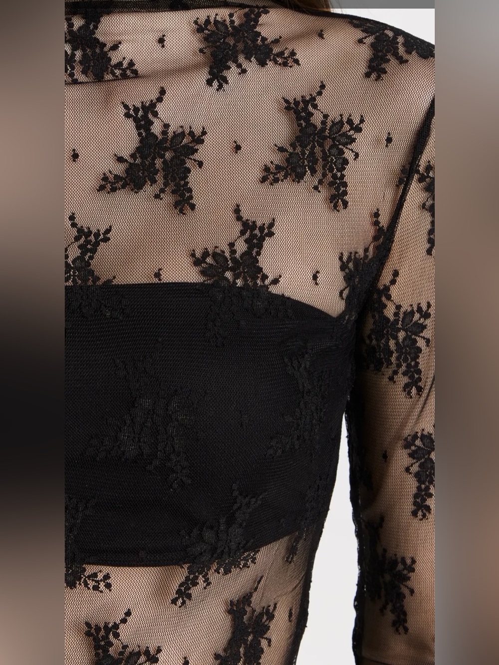 Free People Black Sheer Floral Lace Long-Sleeve Top - Picture 5 of 6